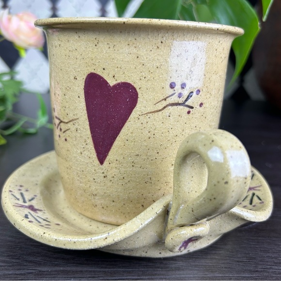 Studio Pottery Crock for Kitchen Utensils 4.5” + Underplate| Farmhouse Primitive - Picture 12 of 12